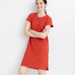 Madewell Sz L Burnt Orange Hemp Cotton Henley Tee Shirt Mini Dress